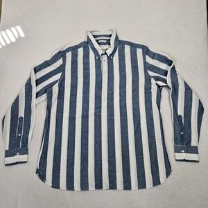 SuitSupply Shirt Men 45 46 17 3/4 18 Slim White Blue Stripe Cotton Linen Button